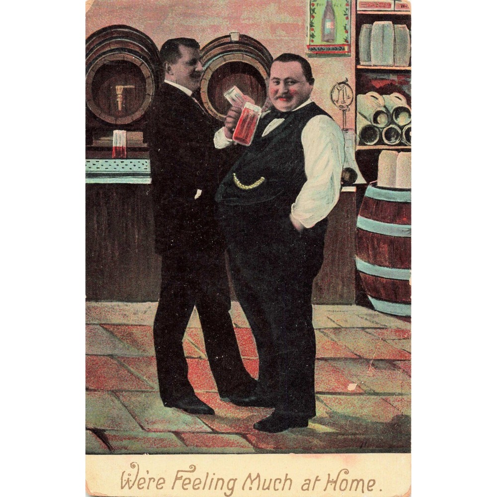 Vintage Tavern Scene Postcard We're Feeling Much at Home Made in Germany VG- - Picture 1 of 2